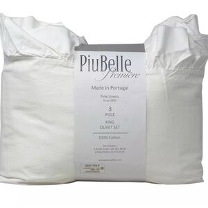 PiuBelle KING Frayed Double Ruffle Soft Cotton Shabby Chic White Duvet Cover Set